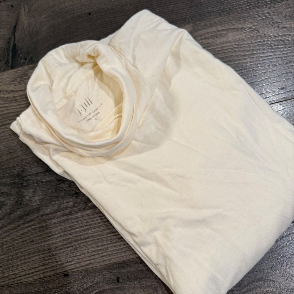 J. Jill Relaxed Turtleneck Top Cream Yellow Cotton Modal Long Sleeve Size Small